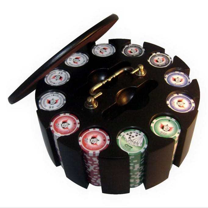 Fichero redondo de madera con 300 fichas tipo Las Vegas 11.5gr